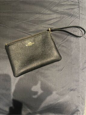 Coach Black Wristlet with Gold-Tone Zip Detail